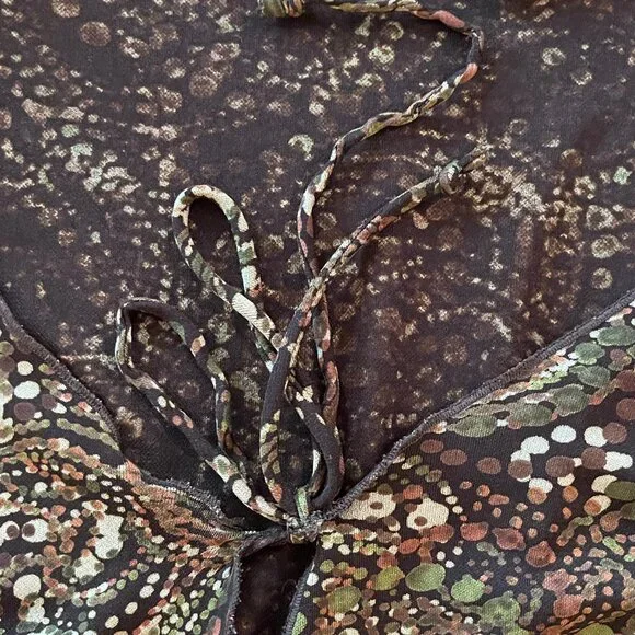 Cute Vintage (90s) Empire-Waist Short-Sleeve Brown Paysley-ish Dress - 8-10-S/M - Picture 4 of 7